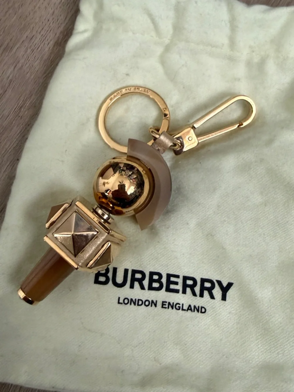 Burberry Gold Studded Bag Charm Keychain Punk Y2K Designer Accessory